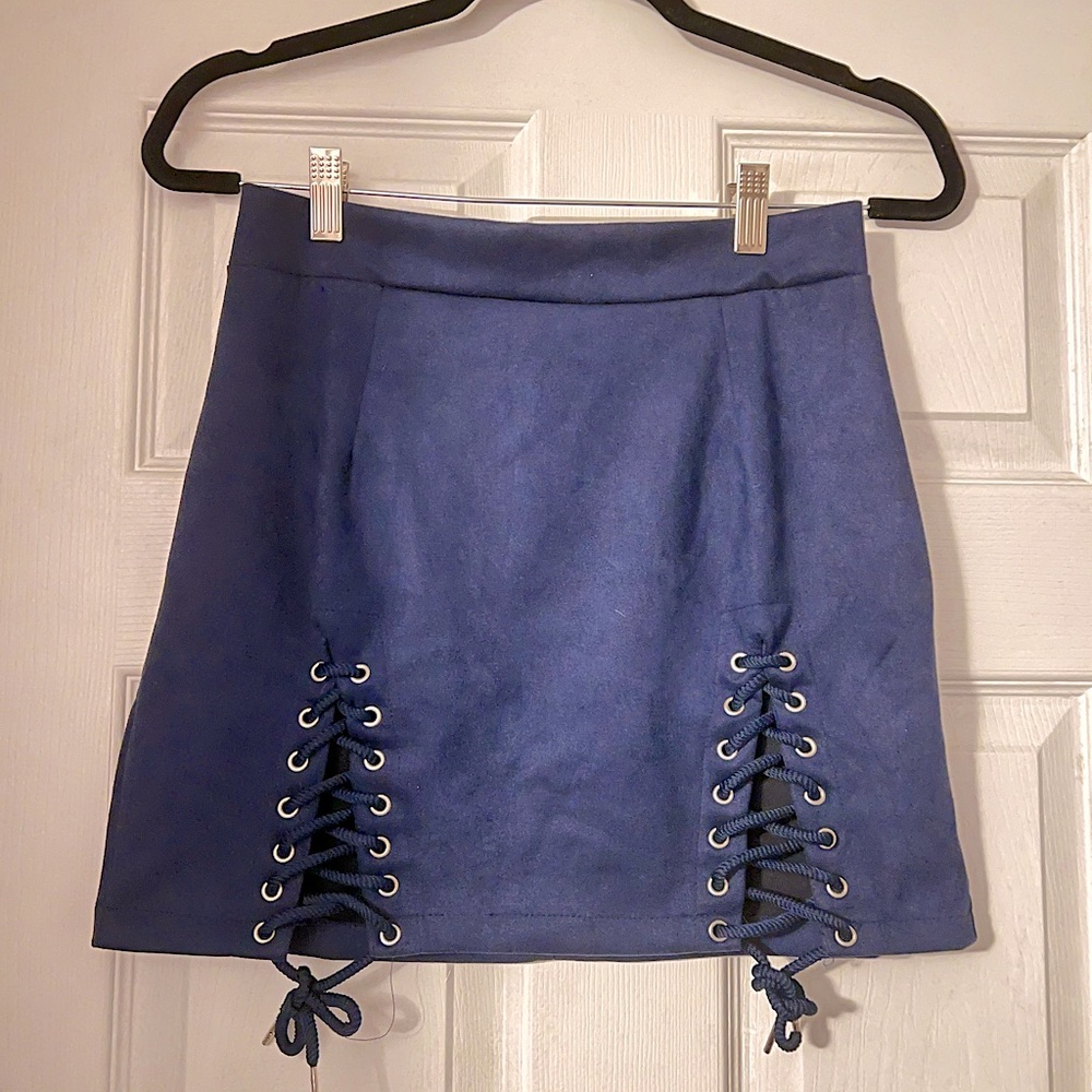 Navy microfiber lace up skirt